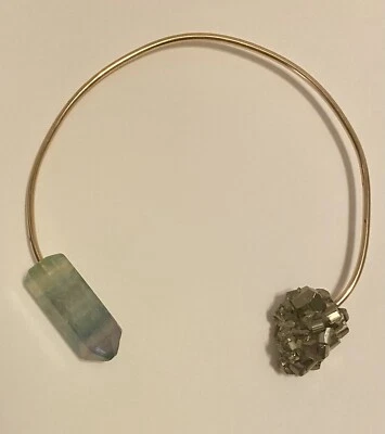 Bohemian Gold Tone Collar Necklace With Fluorite/Pyrite Stone Ends - Image 1 of 4