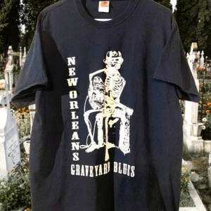 Vtg New Orleans Graveyard Blues 1990s Black Graphic Skeleton T-Shirt XL - Picture 1 of 1