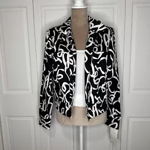 Transitions Cropped Open Front Jacket Blazer Size 10 Black White Ribbon Pockets - Picture 1 of 10