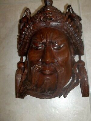 Antique Chinese Rosewood Hand Carved Mask Emperor Dragons Vg/ex Cond • 99.99$