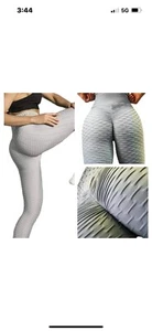 ENERGY FIT WEAR Anti-Cellulite Textured High Waist Leggings Womens Large Lt Gray - Picture 1 of 1