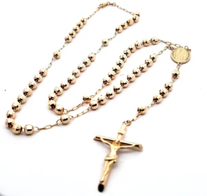 14k Genuine Yellow Gold Rosary Chain Necklace 19.3 grams 15.5" Lobster Clasp - Picture 1 of 7