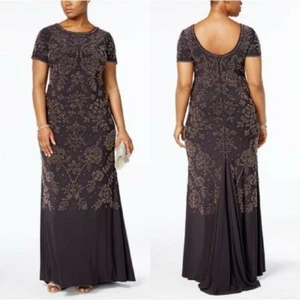 Betsy & Adam Women's Plus Size Beaded Scoop Back Gown - Picture 1 of 12