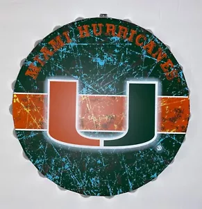 Miami Hurricanes Distressed Bottle Cap Sign 12.5" FOCO - Picture 1 of 1