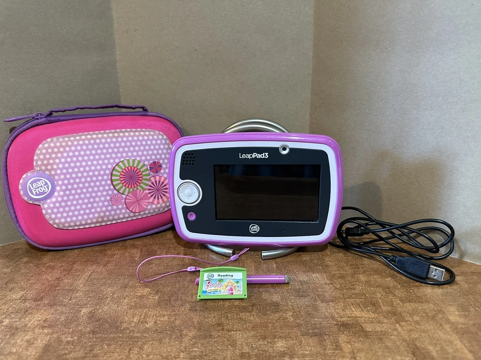 LEAP FROG LEAP PAD 3 PINK LEARNING TABLET W CASE, BARBIE GAME, STYLUS, USB WORKS - Image 1 of 4