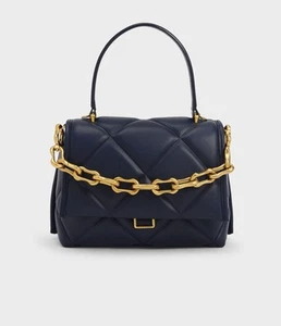 Brand New Quilted Navy Blue Charles & Keith Bag Trending - Picture 1 of 21