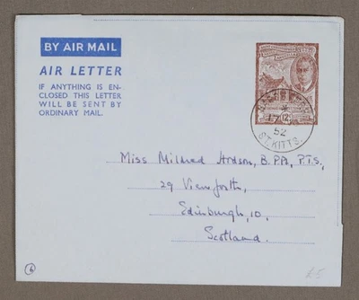 MayfairStamps St Kitts 1952 年贝塞特到爱丁堡苏格兰 Aerogramme aau_8325 — 第 1/2 张图片