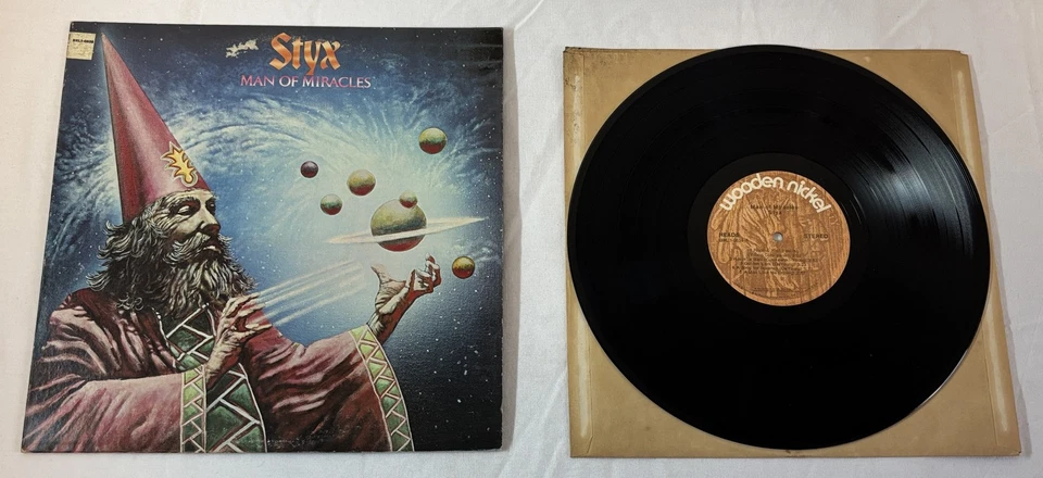 LP ~ STYX Man Of Miracles ~ Wooden Nickel BWL1-0638 ~cover has some water damage - Image 1 of 2
