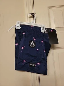 NEW HURLEY Boys Sz 6 Flamingo Print Lined Swim Trunks Navy Blu 2 Way Stretch - Picture 1 of 2