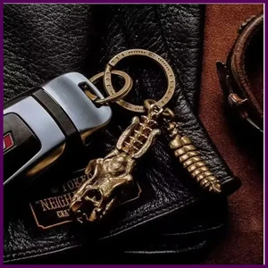 Schlüsselanhänger Tier Schlangenkopf Knochen Klapperschlangenschwanz Messing Vintage Do alt - Bild 1 von 24