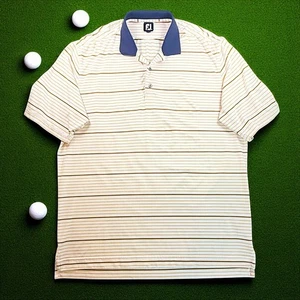 Footjoy Golf Polo Shirt Performance Yellow Navy Stripes Short Sleeves Preppy XL - Picture 1 of 8