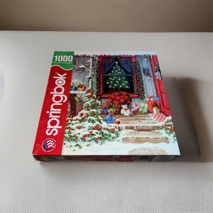 Springbok 1000 Piece Puzzle Christmas doorway Poinsettia Porch Tree In Window - Picture 1 of 1