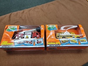 Lot of 2 Go' Action 1999 Mattel Matchbox Toys:  Fire Crusher + School Bus NIB - Picture 1 of 13