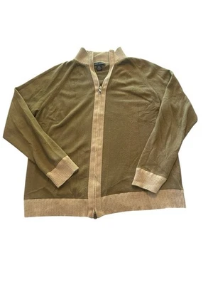 Banana Republic Cotton Cashmere Full Zip Cardigan - Mens Size XL Green and Tan - Image 1 of 4