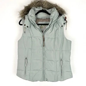 Eddie Bauer Womens Goose Down Puffer Vest Faux Fur Hoodie Yukon Model Green L - Picture 1 of 12