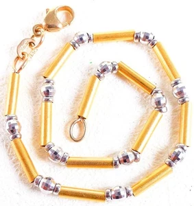 14K Two-Tone Gold Balestra Italy Bar & Ball Beaded Chain Bracelet 3.63 Grams 7" - Picture 1 of 15