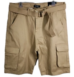 Blu Rock New York Herren Khaki Stretch Stoff Cargo Shorts mit Gürtel - 34 - Bild 1 von 2