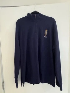 Suéter Polo Ralph Lauren Para Hombre Talla XL Azul Marino 1/4 Cremallera Manga Larga Algodón Nuevo con Etiquetas - Imagen 1 de 4