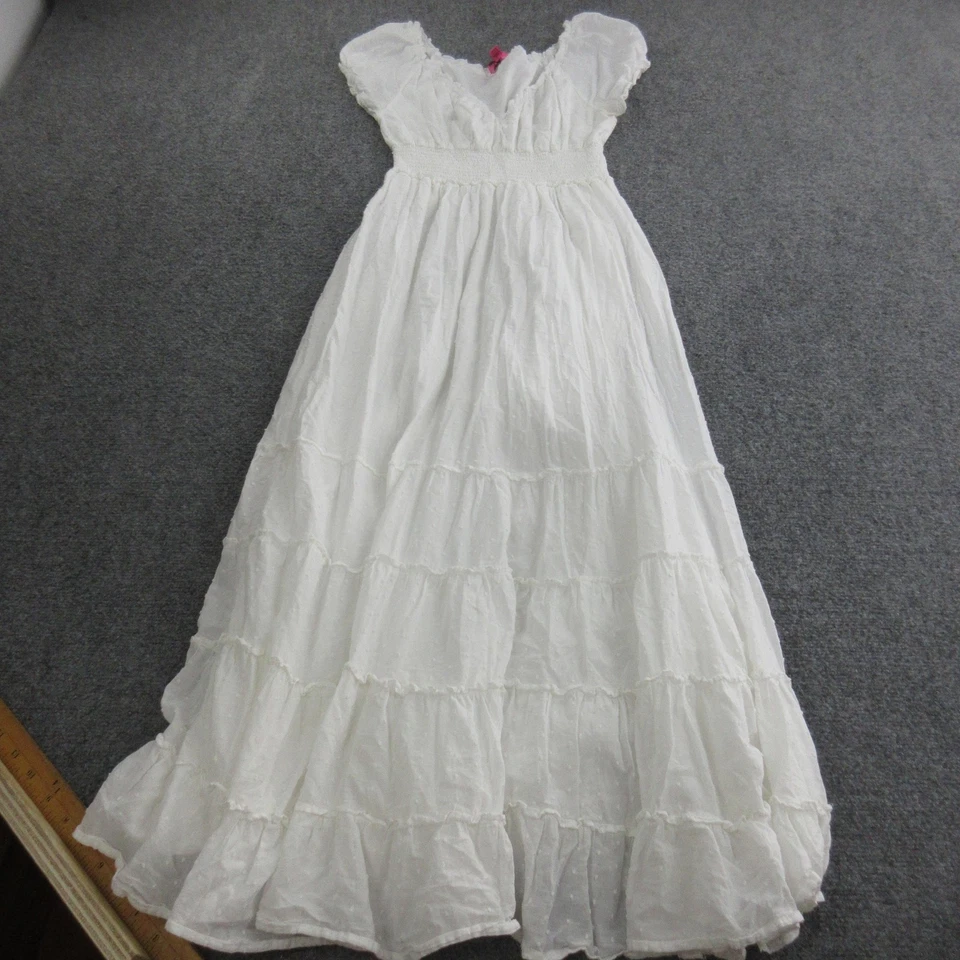 Vestido Betsey Johnson Mujer Mediano Blanco En Niveles Maxi Punto Suizo Boho Campesino Foto 1 de 4