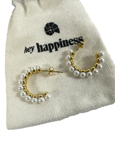 Hey Happiness Pearl Hoop Creolen 925 Sterling Silber 18k vergoldet Ohrringe NEU - Bild 1 von 3