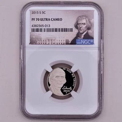 2015-S 5C NGC PF70 ULTRA CAMEO Jefferson Nickel Perfect Proof 70! - Image 1 of 2