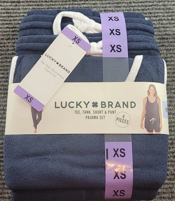 Lucky Brand Ladies' 4-piece Terry Pajama Set Navy Blue XS - Image 1 of 4