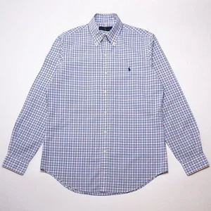 Ralph Lauren Mens Blue Button-Up Plaid Logo Shirt Small - Picture 1 of 6