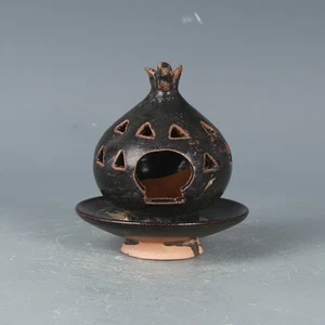 Chinese Black Glaze Incense Burner Yue Kiln Openwork Design Censer - Picture 1 of 7