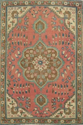 Pink Wool Traditional Vintage Accent Rug 3x5 ft Hand-knotted Distressed Carpet - Image 1 of 4