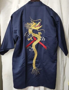 Ichiban Japanese Dragon Kimono Robe Embroidered Navy Blue Size Medium Vintage - Picture 1 of 5