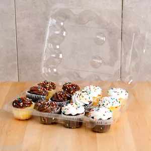 12 compartimentos 100 cajas con bisagras cúpula alta contenedor para cupcakes de plástico transparente + reembolso - Imagen 1 de 1