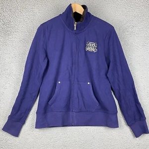 TOMMY HILFIGER Faux Fur Lined Chunky Teddy Lined Sweater Sz L Purple Embroidered - Picture 1 of 12