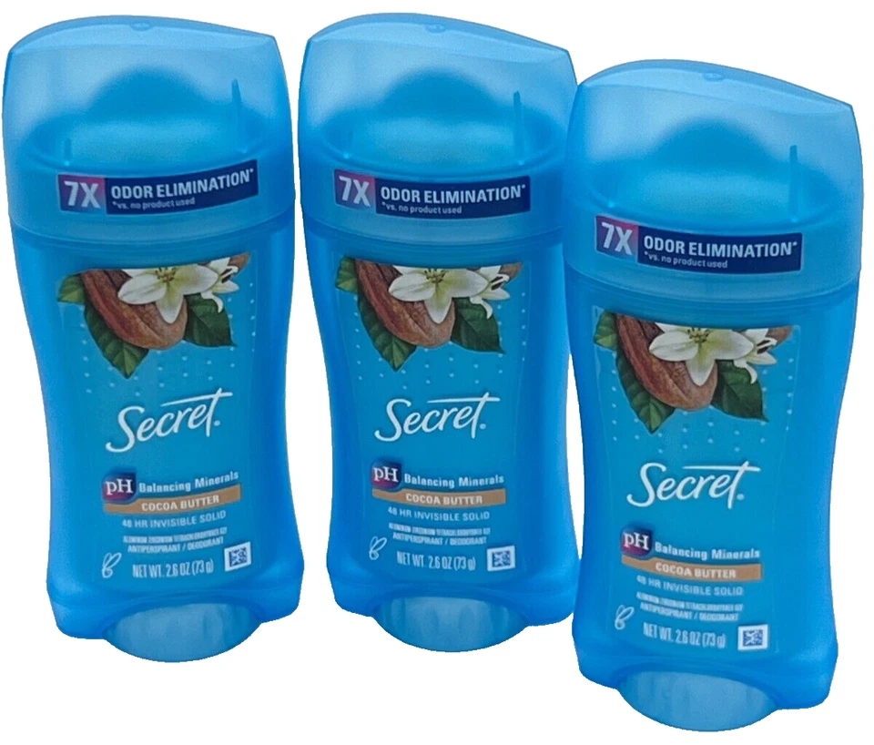 Secret COCOA BUTTER Deodorant Antiperspirant 48Hr Protection Invisible Solid 3PK - Image 1 of 1