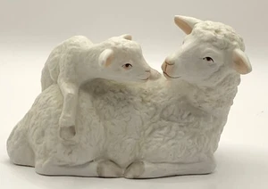 1987 ENESCO GENUINE BISQUE PORCELAIN SHEEP/LAMB/EWE WITH BABY ORIGINAL ENESCO - Picture 1 of 1