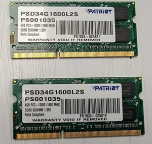 Patriot 8GB (2x4GB) DDR3 PC3-12800 1.35V Laptop Ram - Picture 1 of 2