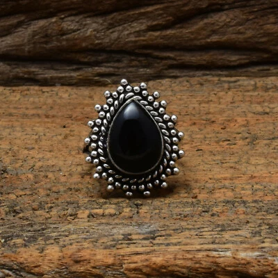Precioso Ónice Negro Piedra 925 Plata de Ley Hecho a Mano Anillo Todo Talla - Imagen 1 de 3