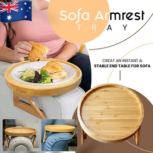 Wooden Sofa Foldable Tray Clip-on Sofa Armrest Tray Coffee Drink Snacks HoldWH - Picture 1 of 12