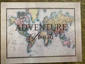 Adventures Awaits Framed Map Mercator Projection Wood 6 X 8 - Picture 1 of 3