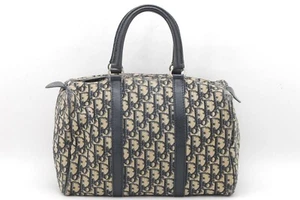 Christian Dior Trotter Canvas Boston Bag Hand Bag Vintage Navy Auth 25018 - Picture 1 of 9