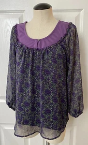 Blusa Prenda para el torso campesina Dream Out Loud Selena Gomez púrpura transparente floral pequeña para mujer - Imagen 1 de 16