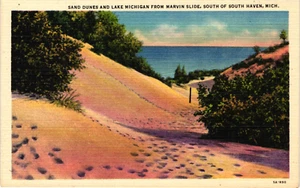 Sand Dunes & Lake From Marvin Slide South Of South Haven Michigan UNP Postcard - Picture 1 of 2