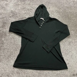Active Basic Hoodie Sweatshirt Dress Womens Large Black Henley Neck Waffle Knit - Picture 1 of 9
