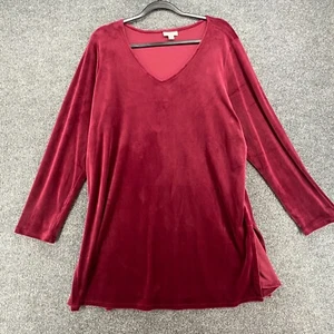 J Jill Pure Jill Blouse Top Womens XL Tunic Red Velvet V-Neck Whimsigoth Holiday - Picture 1 of 8