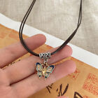 Vintage Blue Black Butterfly Pendant Necklace Punk Fashion Leather Rope Necklayb