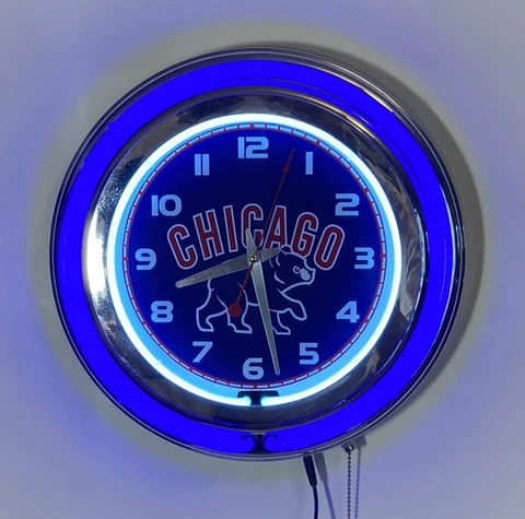 Chicago Cubs nostalgic logo Large neon wall clock Cover