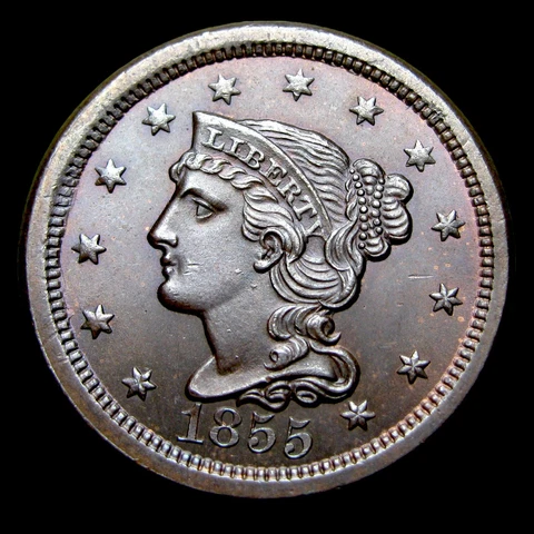 1855 Braided Hair Large Cent ---- PCGS MS-64 STUNNING N-4 Upright 55  ---- #873A Cover