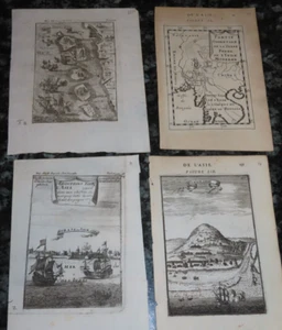 1685 4 SMALL MAPS OF MOLUCCAS GAMALAMA VOLCANO SURATE INDONESIA ASIA INDIA CHINA - Picture 1 of 9