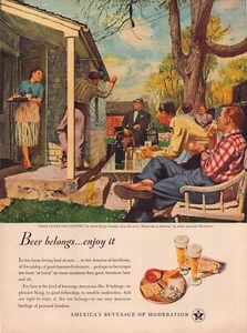 Anuncio impreso Beer Belongs 1948 patio trasero barbacoa fiesta página completa 10,5"x13,5" - Imagen 1 de 1