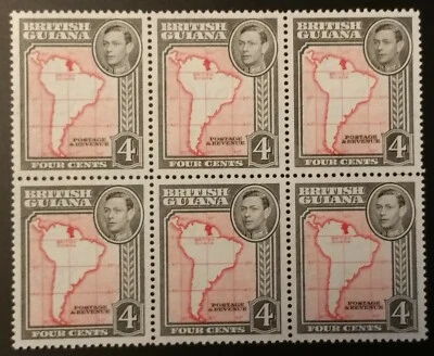 Estampillas negras de la era KGVI 1952 DE LA GUYANA BRITÁNICA SC 232. SG 310b MAPA DE AMÉRICA DEL SUR MNH Foto 1 de 4