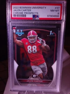 2022 BOWMAN UNIVERSITY CHROME PROSPECTS #37 JALEN CARTER PSA 8 ROOKIE RC EAGLES - Picture 1 of 3